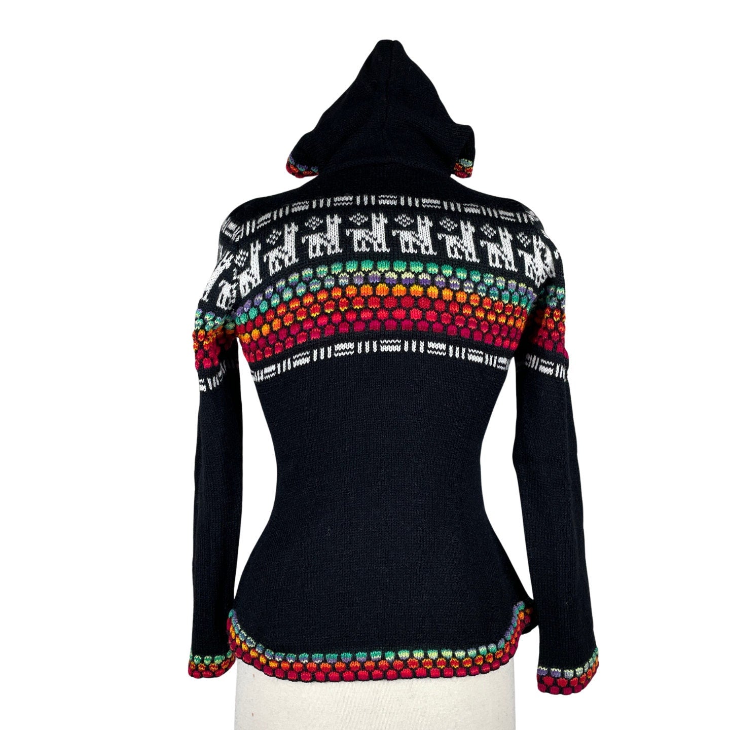 Soft Hooded Alpaca Sweater | Black Colorful