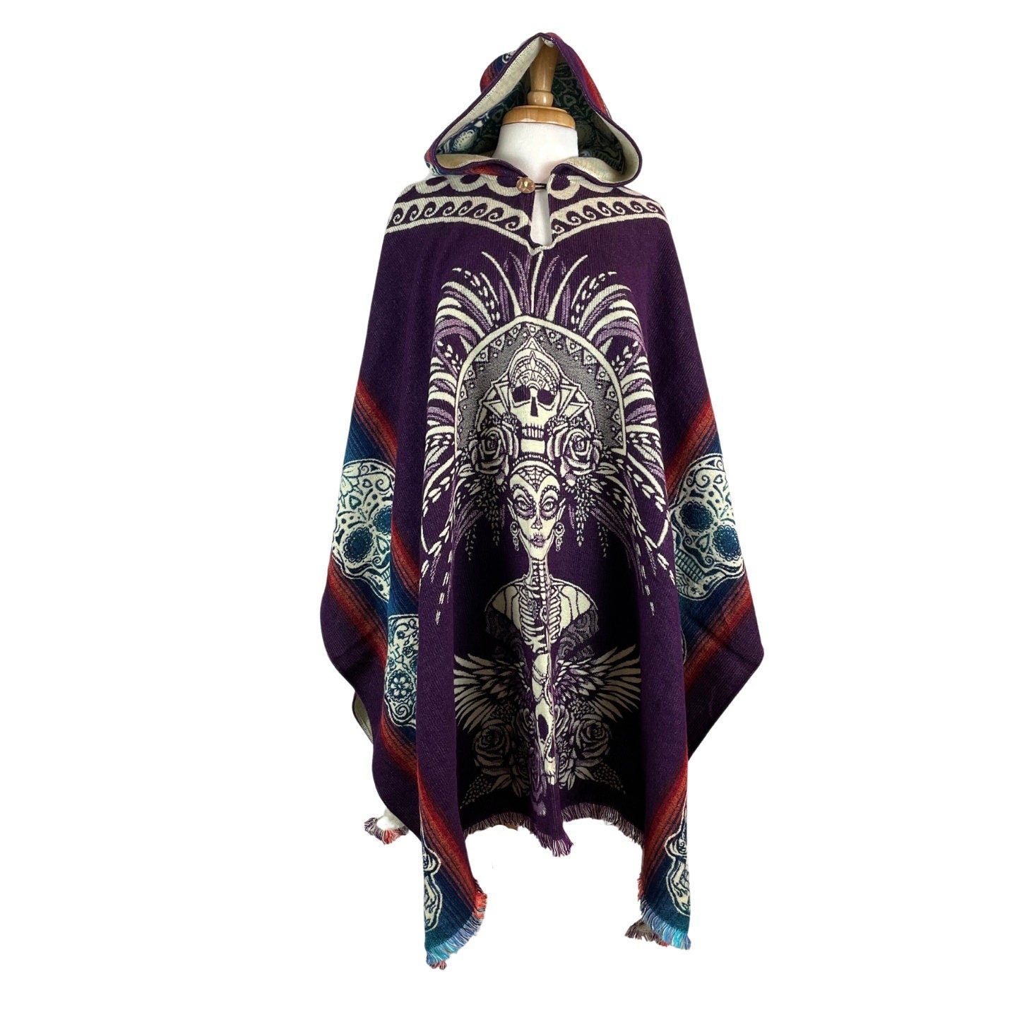 Warm Hooded Unisex Poncho | Dark Purple Beige