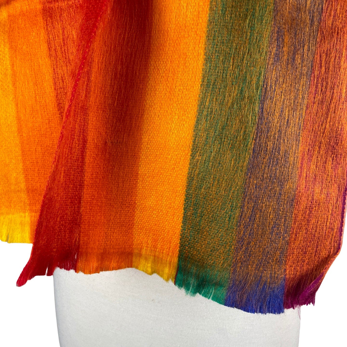 Alpaca Wool Fringe Scarf Shawl | Rainbow Colors
