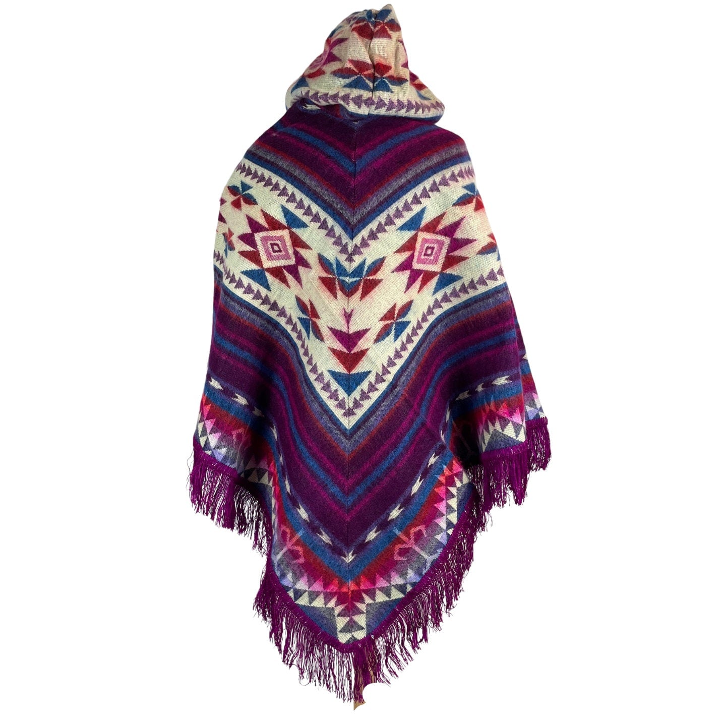 V-Shaped Alpaca Hooded Poncho | Lightweight Soft Woman's Poncho | Hippie Man Poncho | Purple Beige