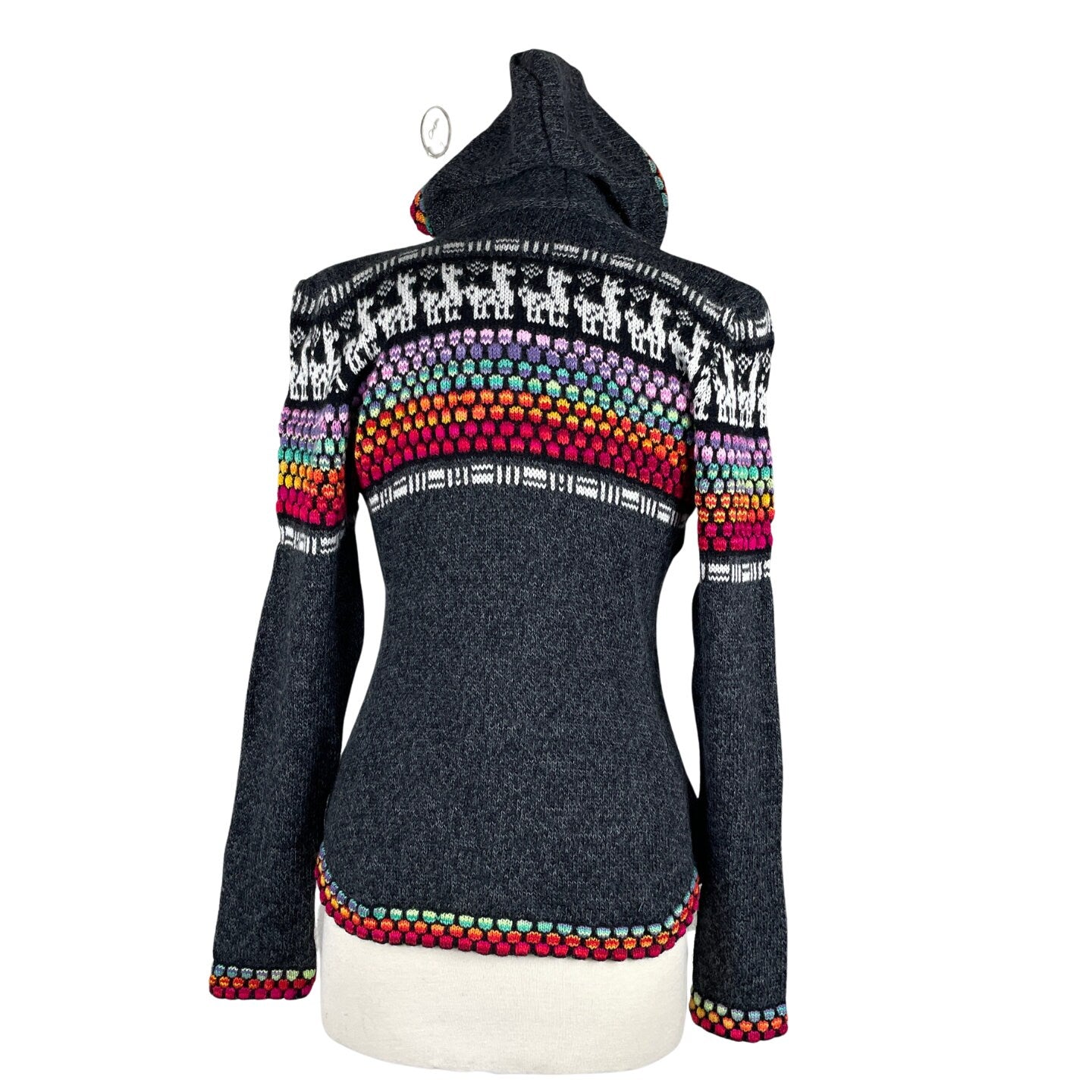 Soft Hooded Alpaca Sweater | Charcoal Colorful