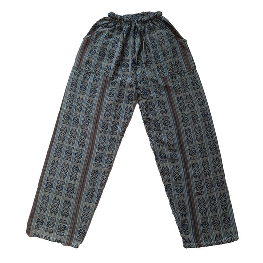 Woven Cotton Pants Size L | Mens Hippie Pants | Blue White Womens Pants with 4 Pockets | Loungewear