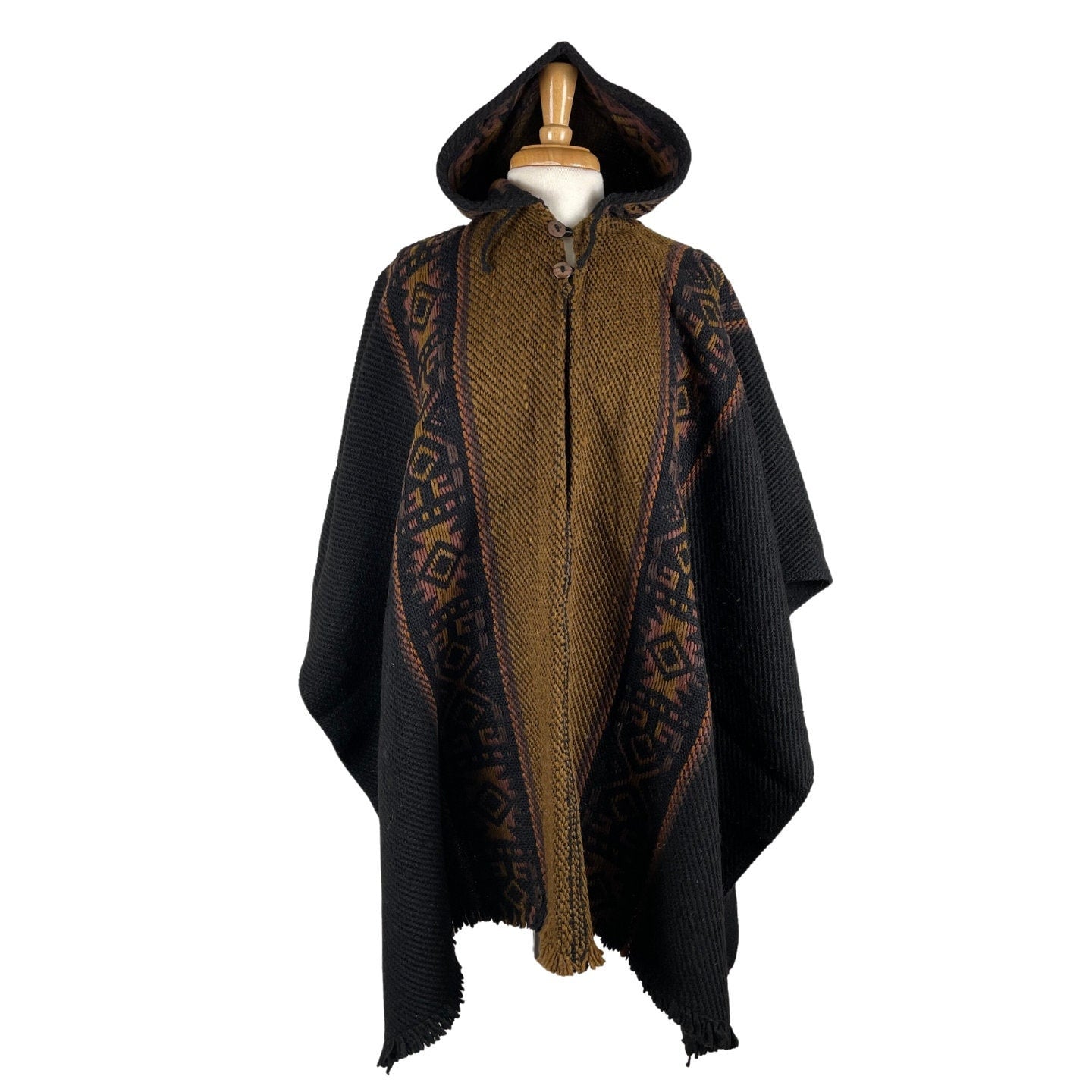 Weighted Hippie Hooded Sheep Wool Mens Poncho | Black Bronze