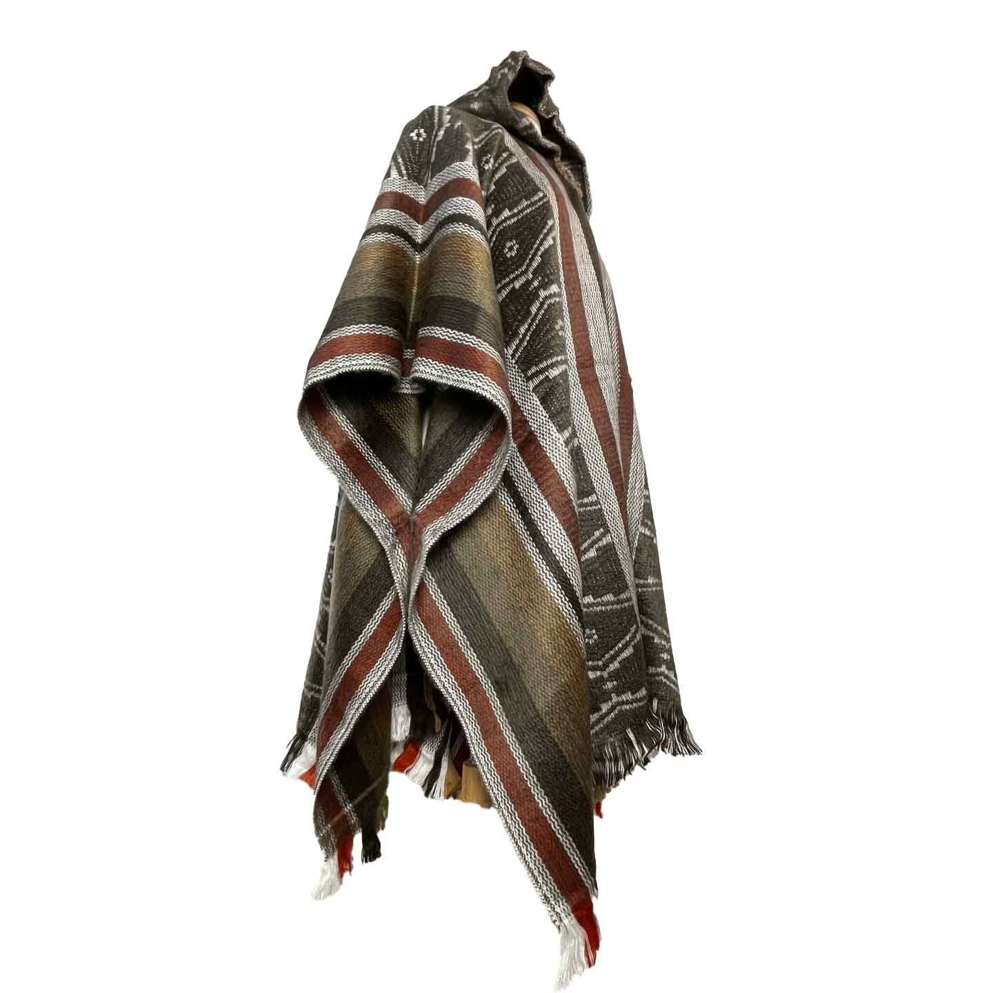 White Brown Hippie Hooded Alpaca Poncho