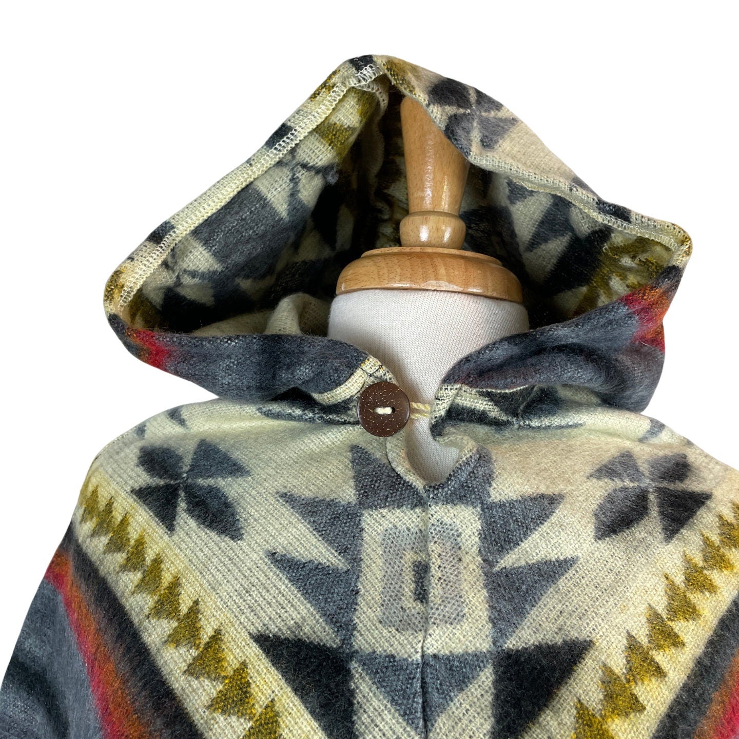 V-Shaped Alpaca Hooded Poncho | Gray Beige Red Colorful