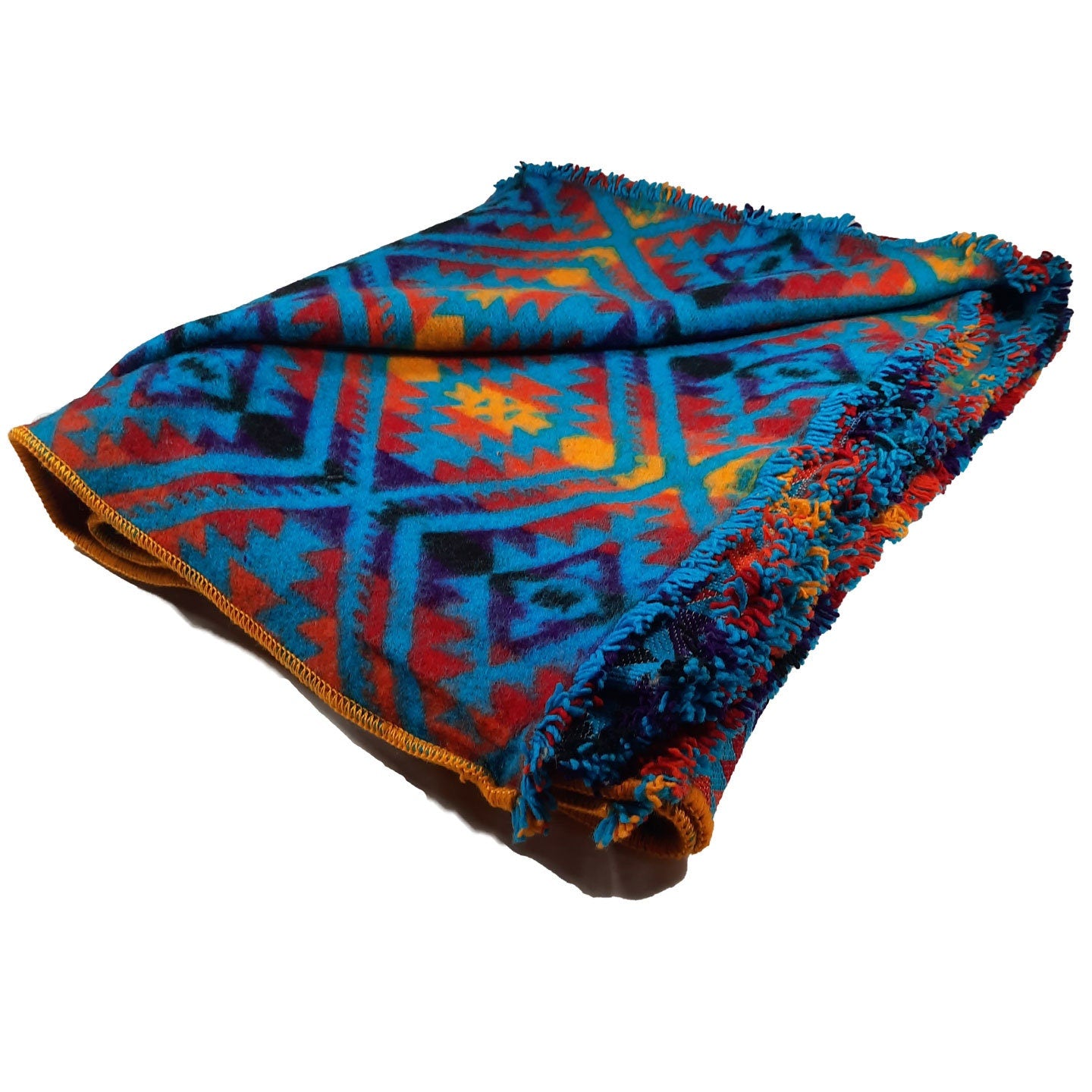 Sheep Wool Blanket | Woven Boho Hippie Bedding | Couch Cover | Warm Queen Size Blanket | Weighted Throw Blanket | Blue Red