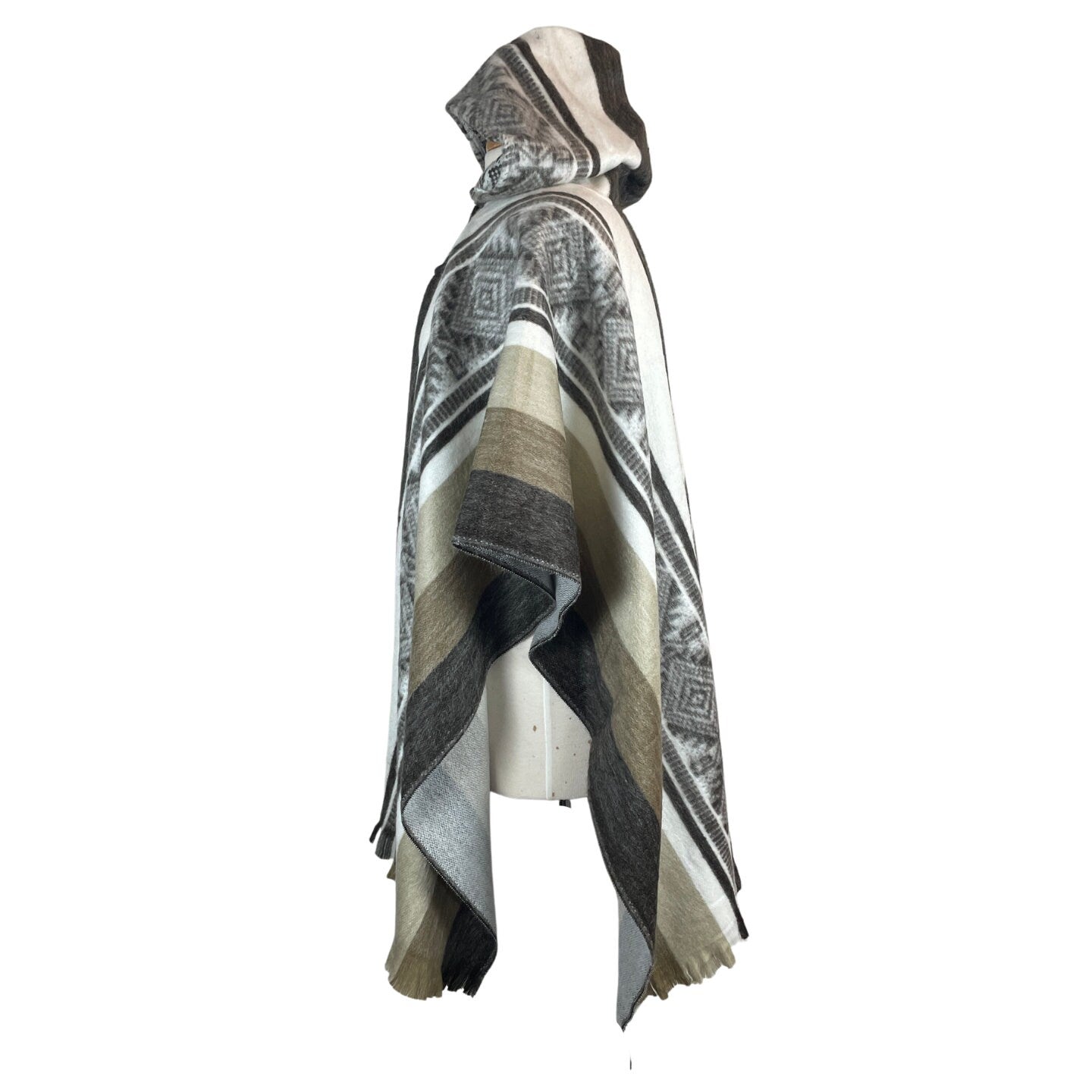 Hooded Alpaca Unisex Poncho | Brown White