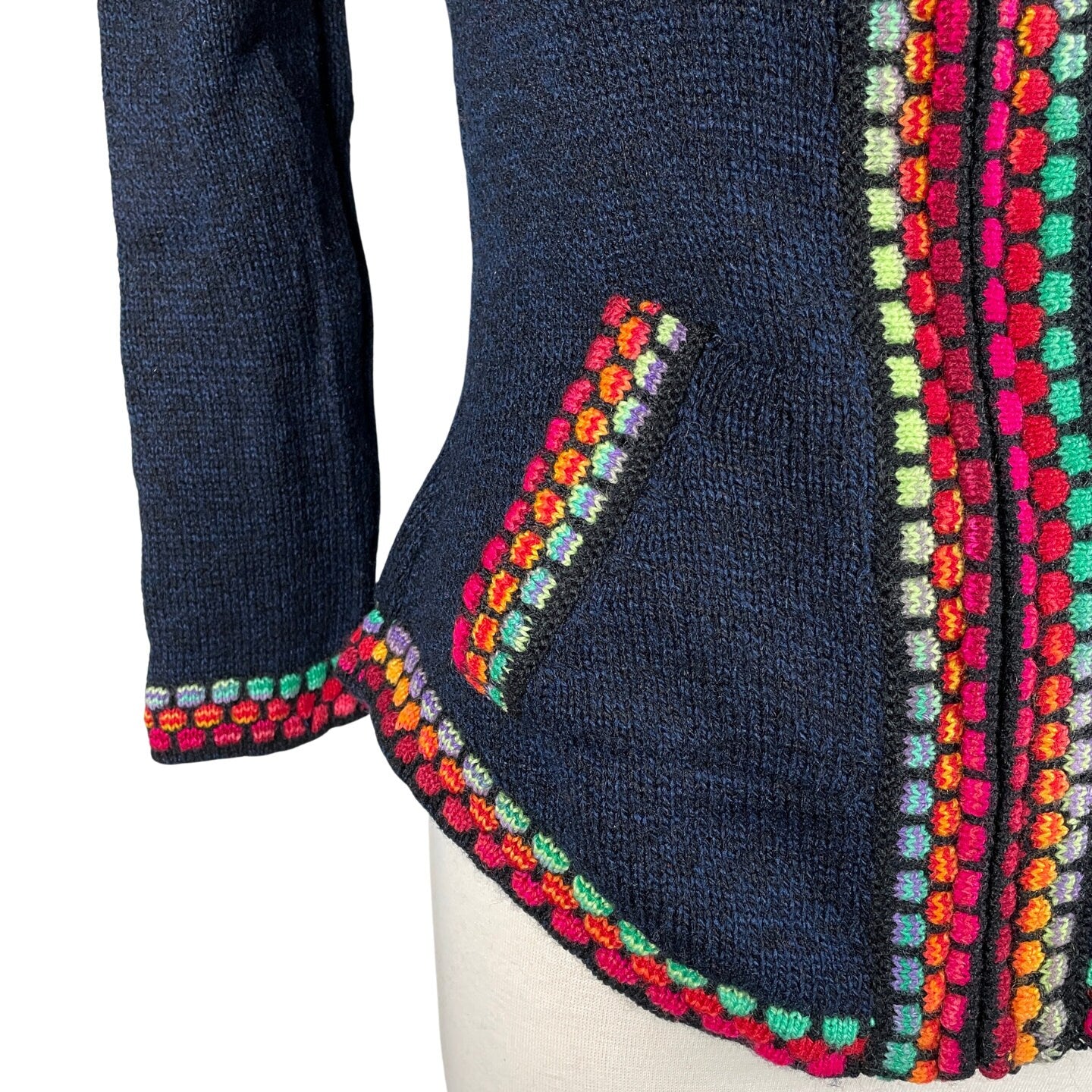 Soft Hooded Alpaca Sweater | Navy Colorful