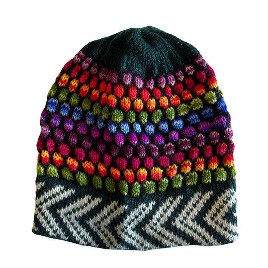 Knitted Alpaca Beanie Hat | Emerald Rainbow