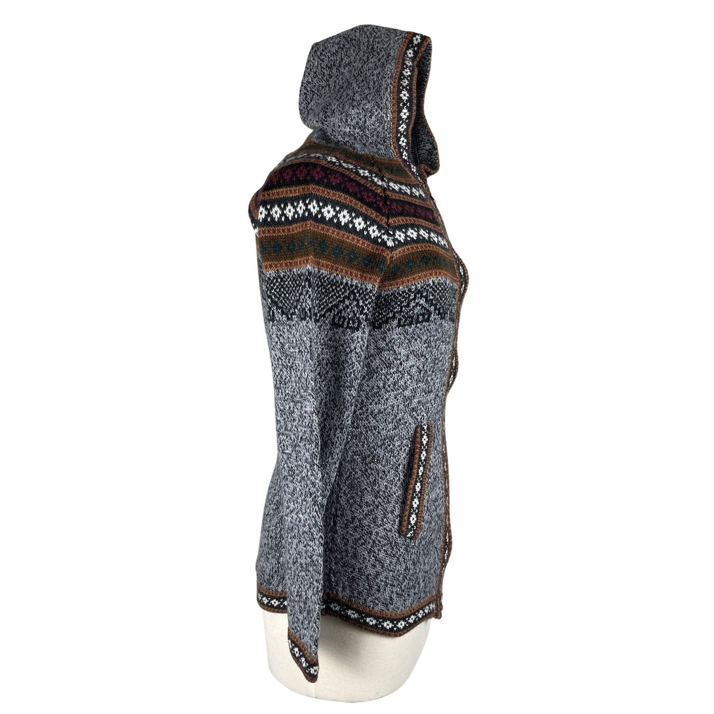 Soft Hooded Alpaca Sweater | Dark Gray Brown Wine