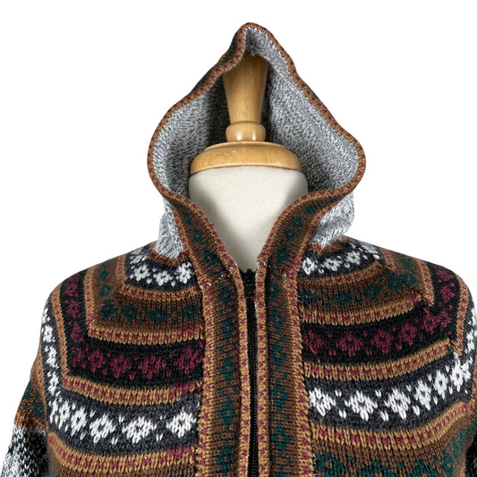 Soft Hooded Alpaca Sweater | Gray Brown Wine