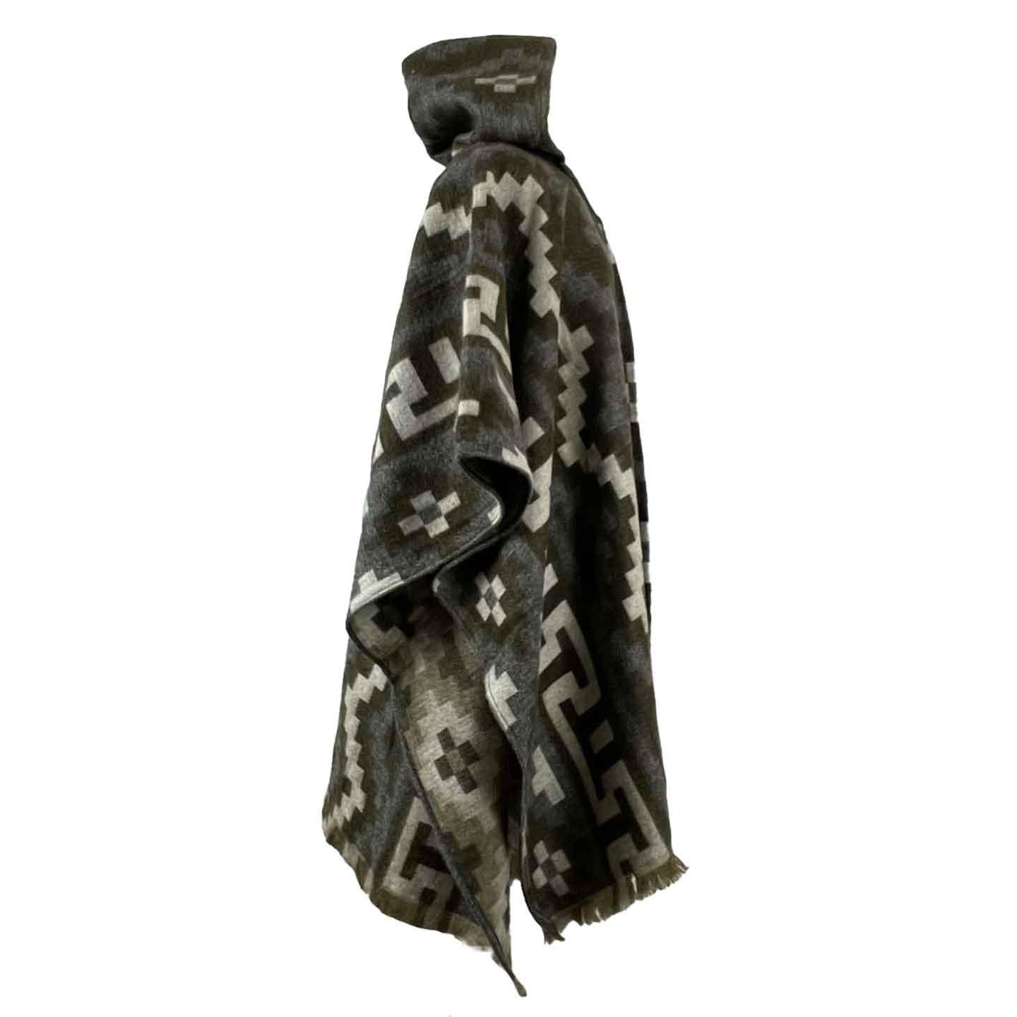 Hoodie Wool Poncho Women | Brown Beige Gray