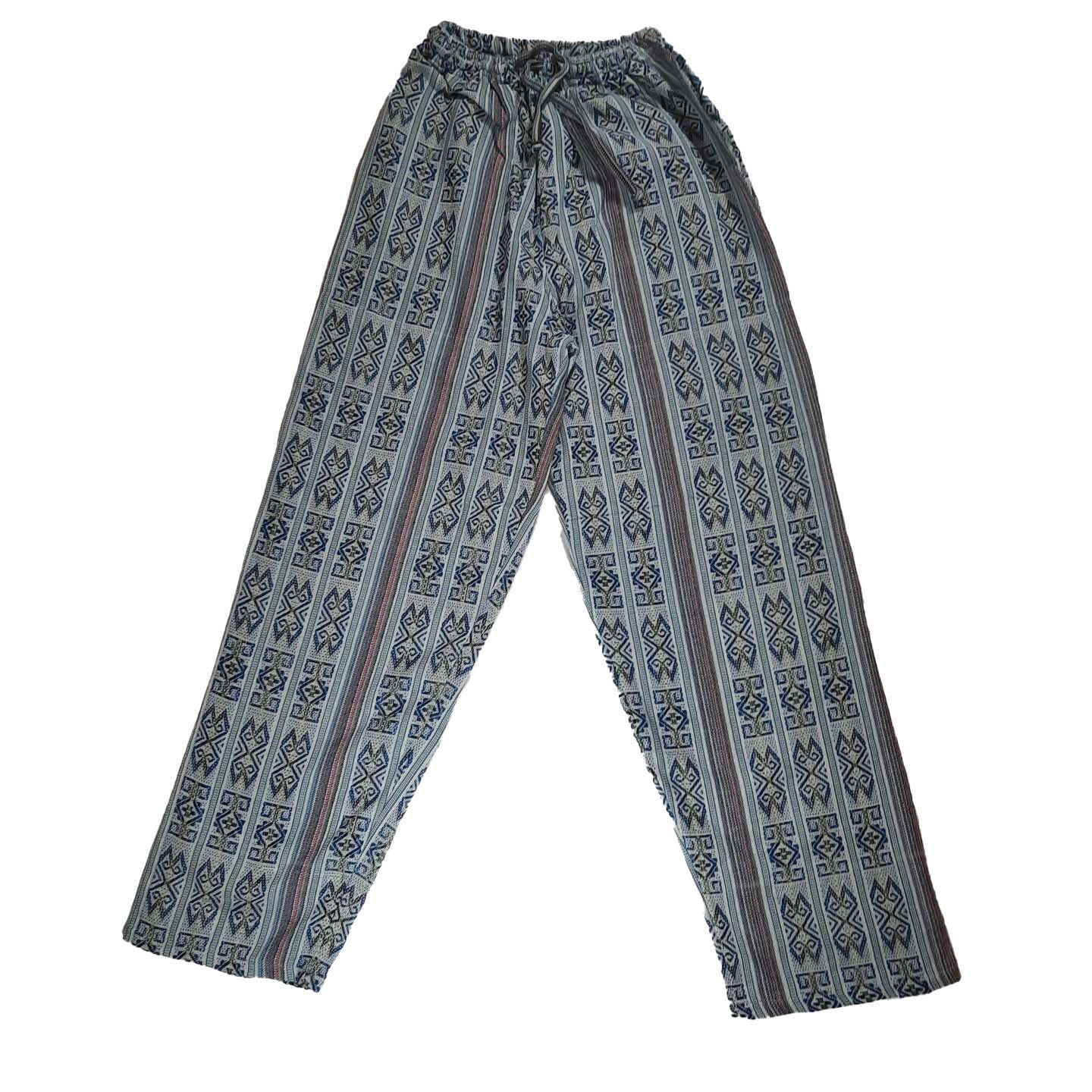 Boho Pants with Hidden Pockets Size XL | Blue White Teal