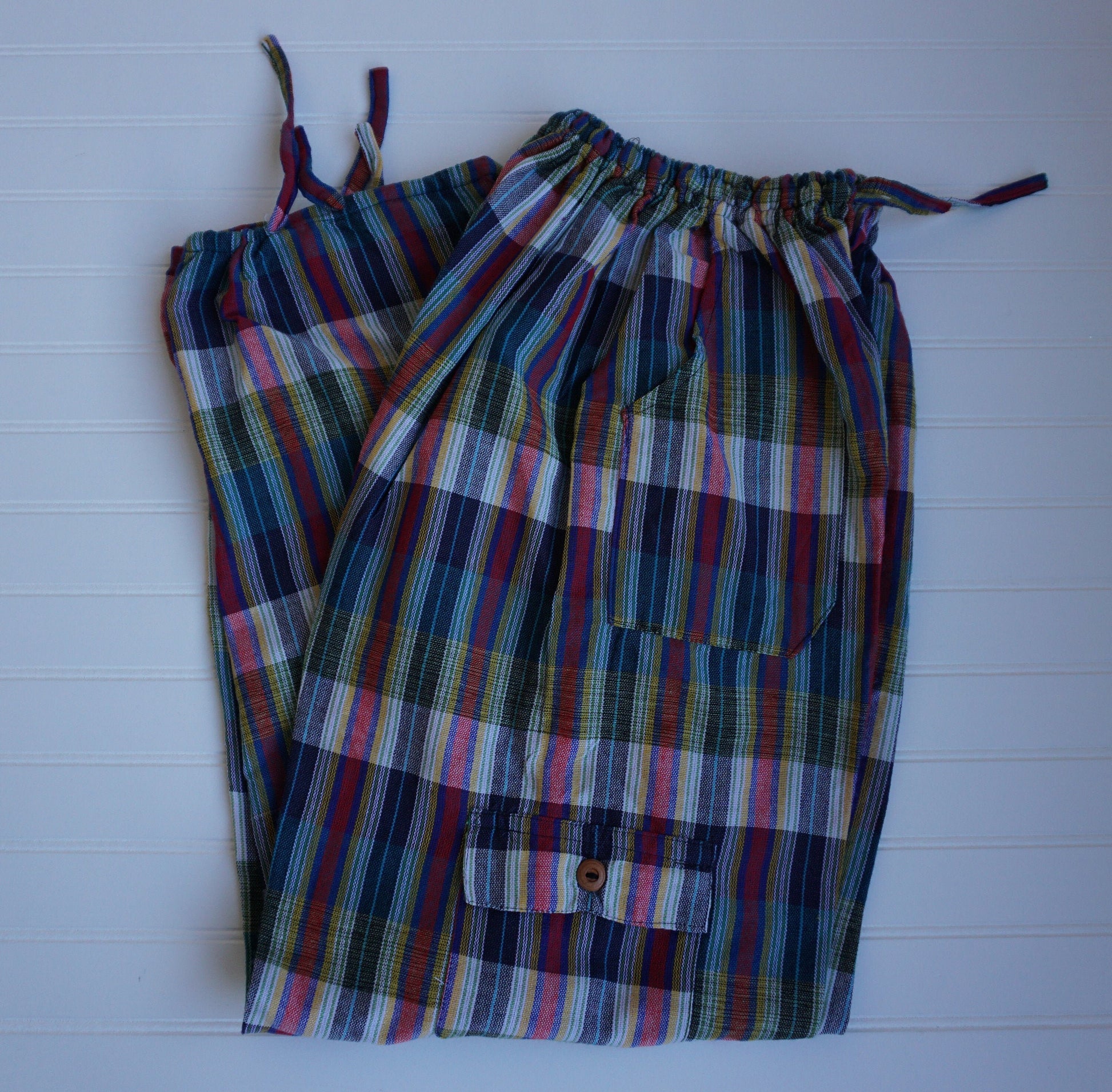 Hippie Pants | Boho Pants | Hippie Clothes | Green Yellow White Size XL with pockets | Outerwear | Gift| Valentine's Day Gift