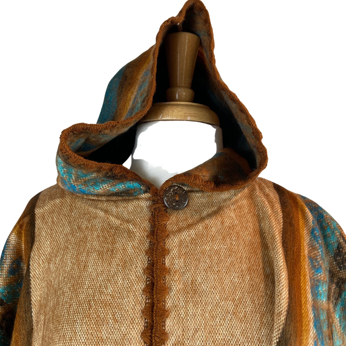 Open Unisex Hooded Poncho |  Peanut Teal