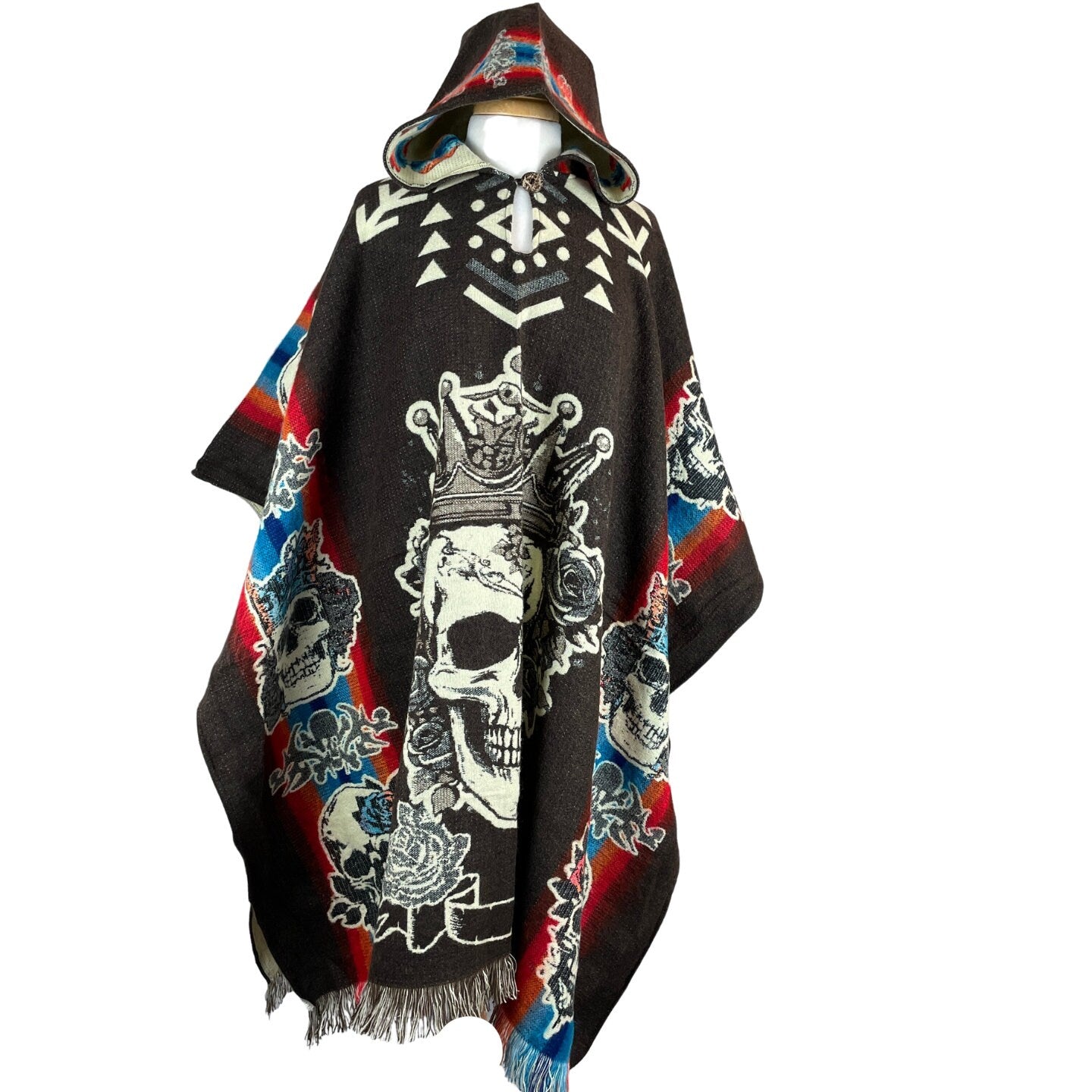 Skeleton King Skull Mens Poncho Hoodie | Brown - Teal – Latin