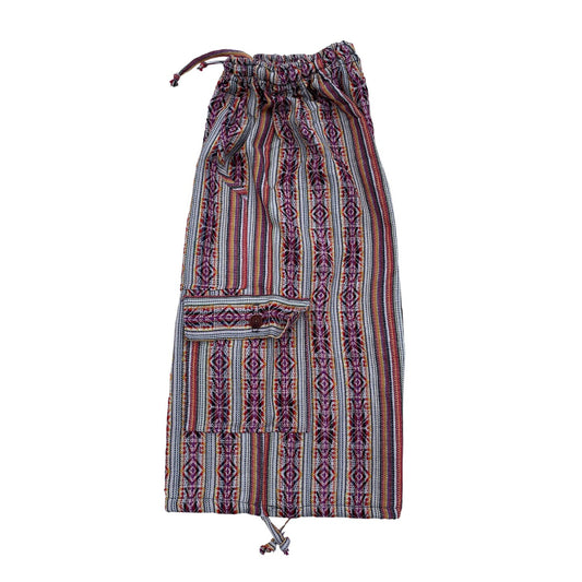 Unisex Woven Boho Cargo Shorts Size L | Hippie Shorts | Tribal Shorts | White Purple Orange