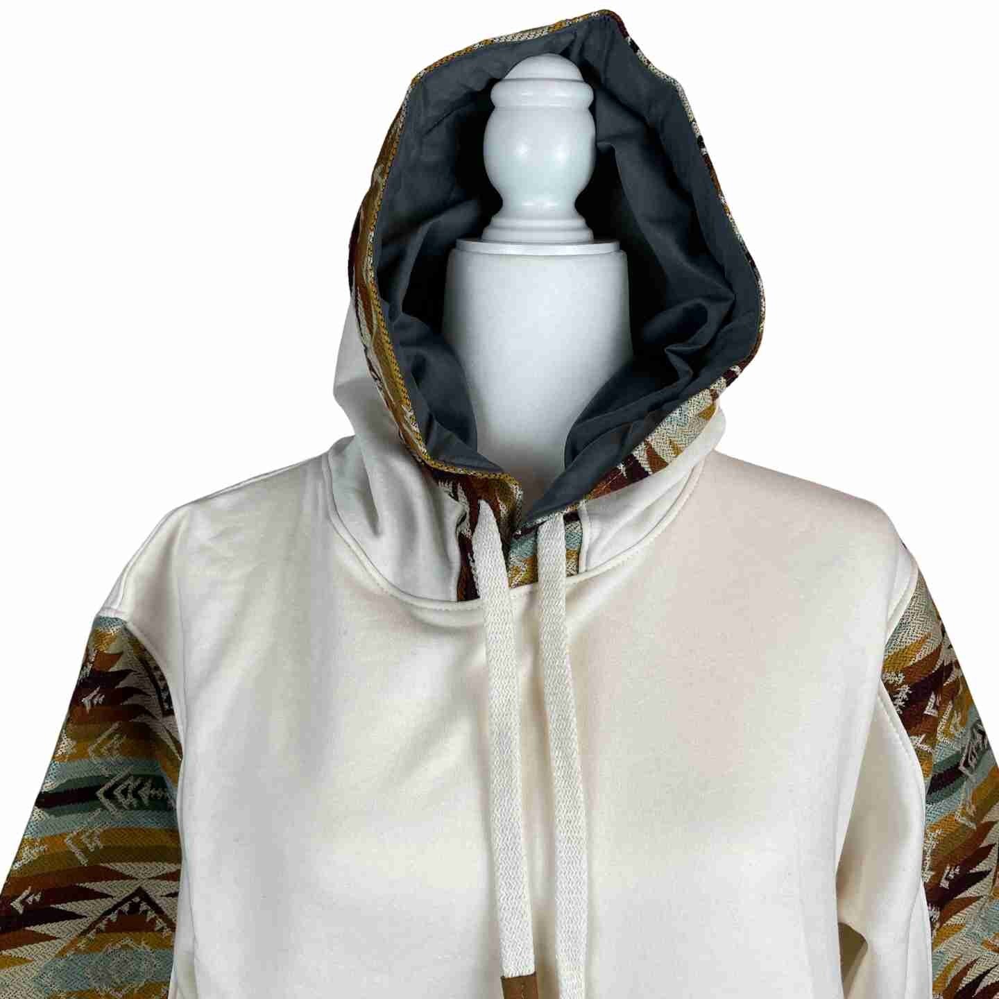 Warm Soft Mens Cotton Jacket Hoodie Size S | White Brown
