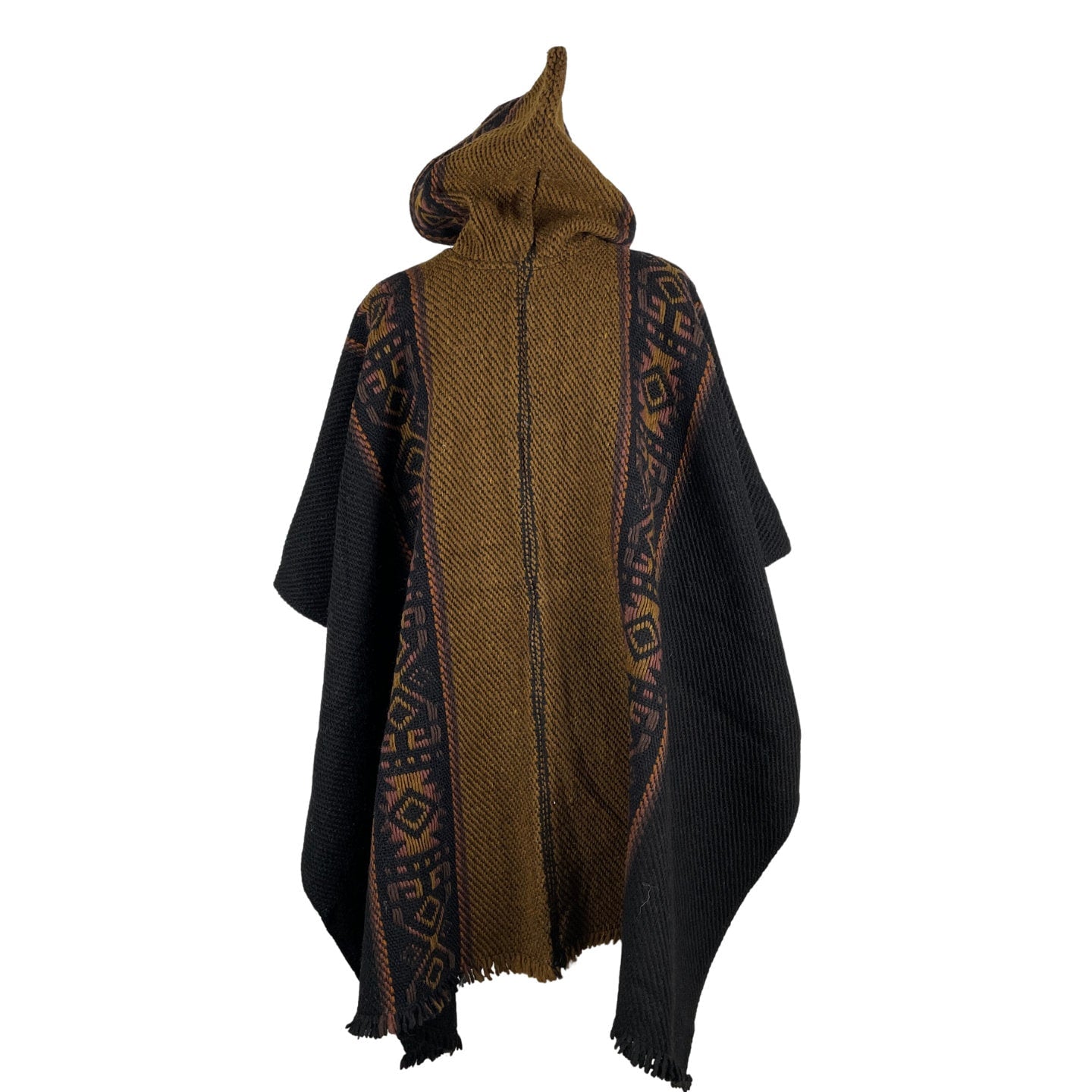 Weighted Hippie Hooded Sheep Wool Mens Poncho | Black Bronze