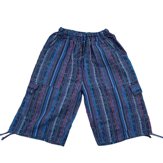 Unisex Woven Boho Cargo Shorts Size L | Hippie Shorts | Tribal Shorts | Blue Perennial Lilac