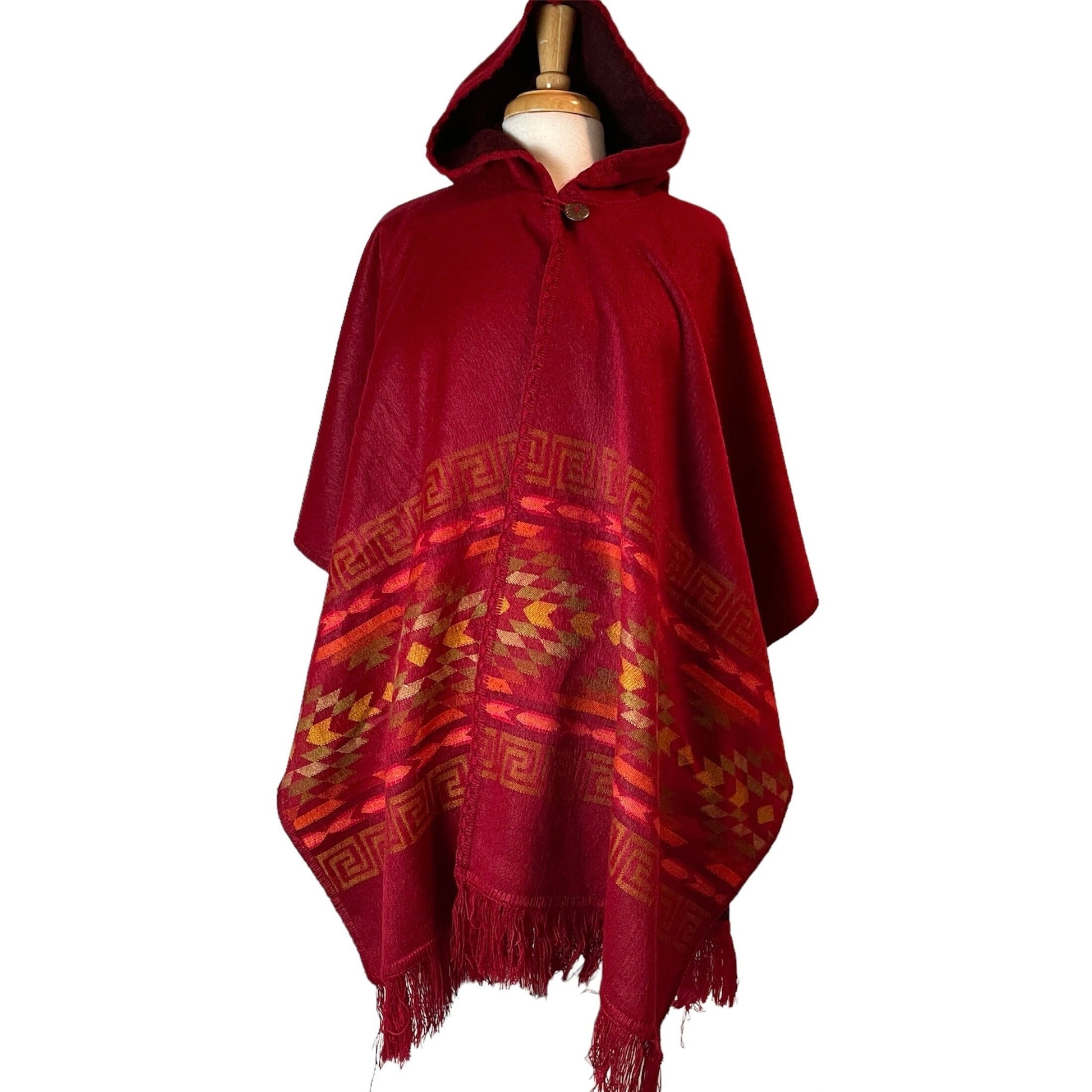 Open Hooded Alpaca Poncho | Red Bronze
