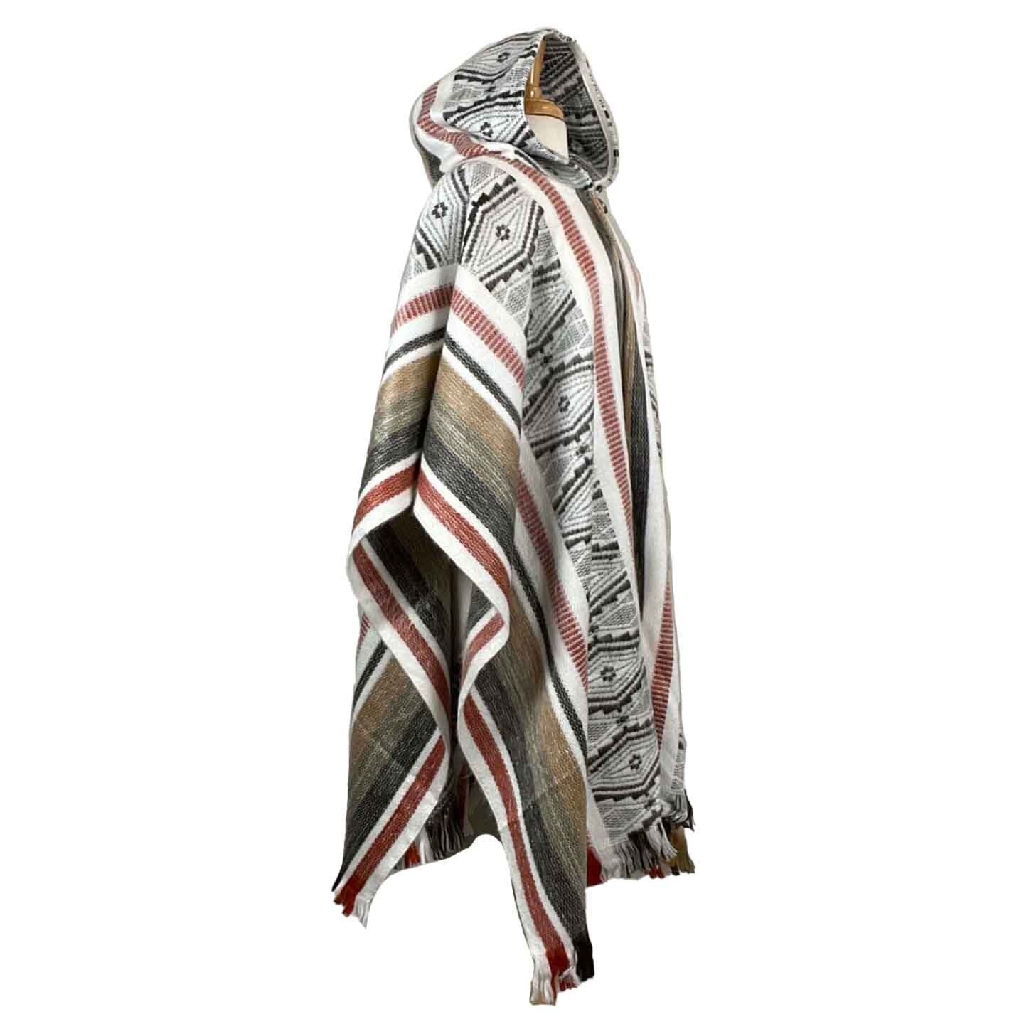 Soft Unisex Hooded Poncho | White Red Tan