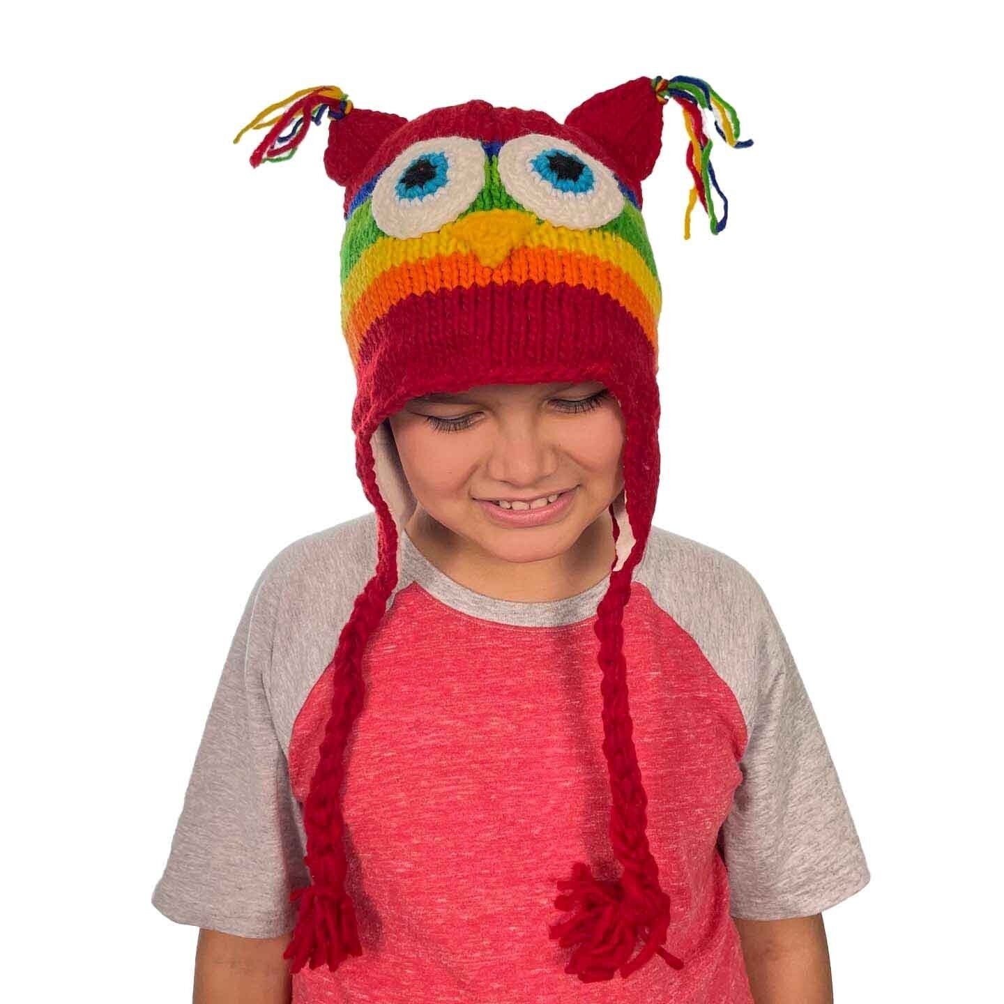Red Owl Beanie Hat for Kids and Adults