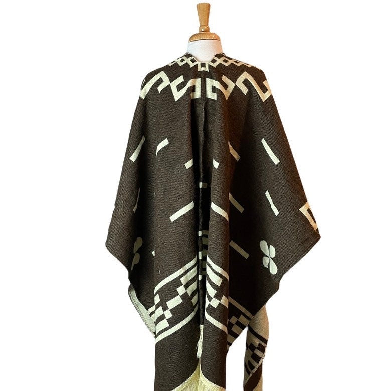 Hippie Alpaca Poncho | Dark Brown Beige