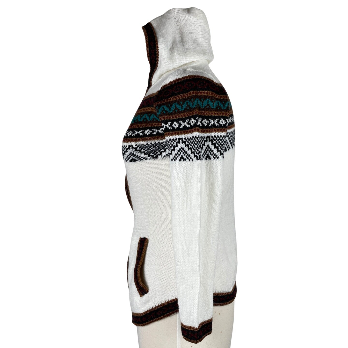 Soft Hooded Alpaca Sweater | White Brown