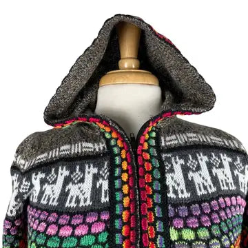 Soft Hooded Alpaca Sweater | Earthy Colorful 