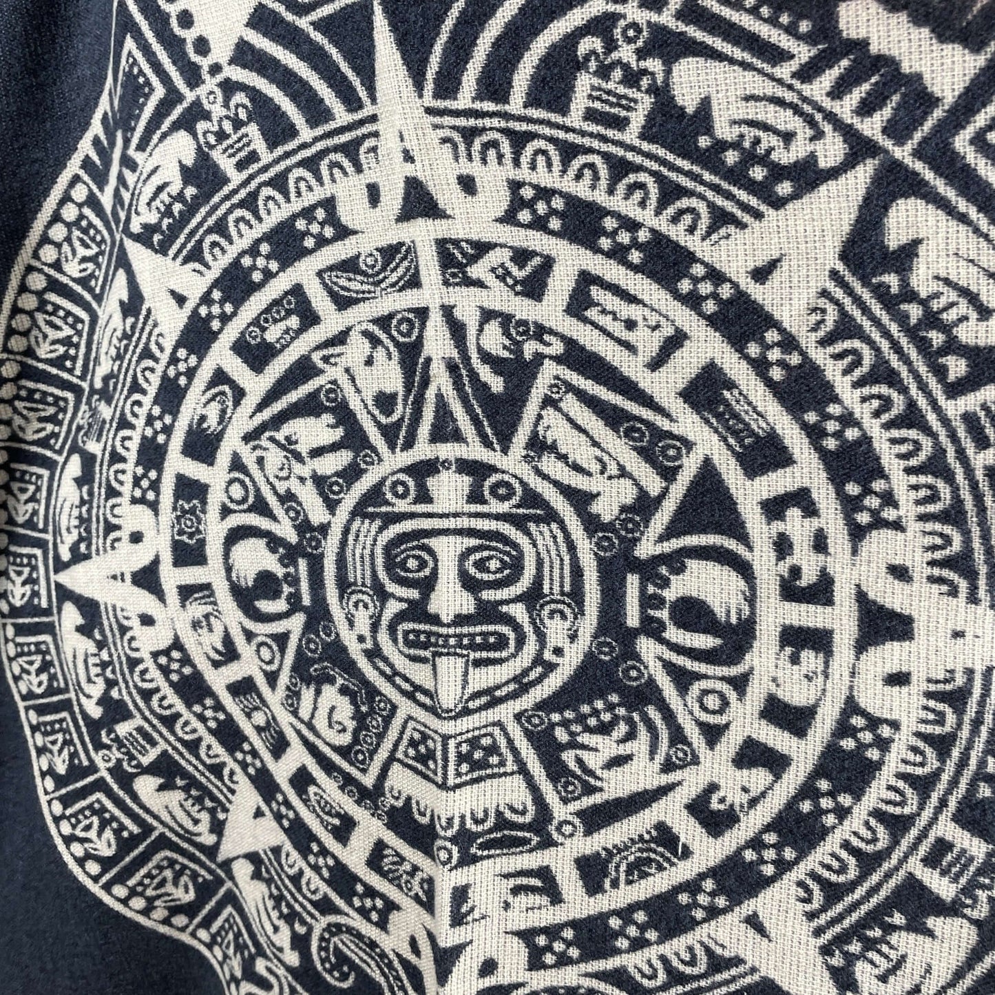 Warm Hooded Unisex Aztec Calendar Poncho - Gray Beige