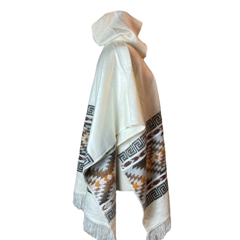 Warm Unisex Hooded Poncho  | White Brown