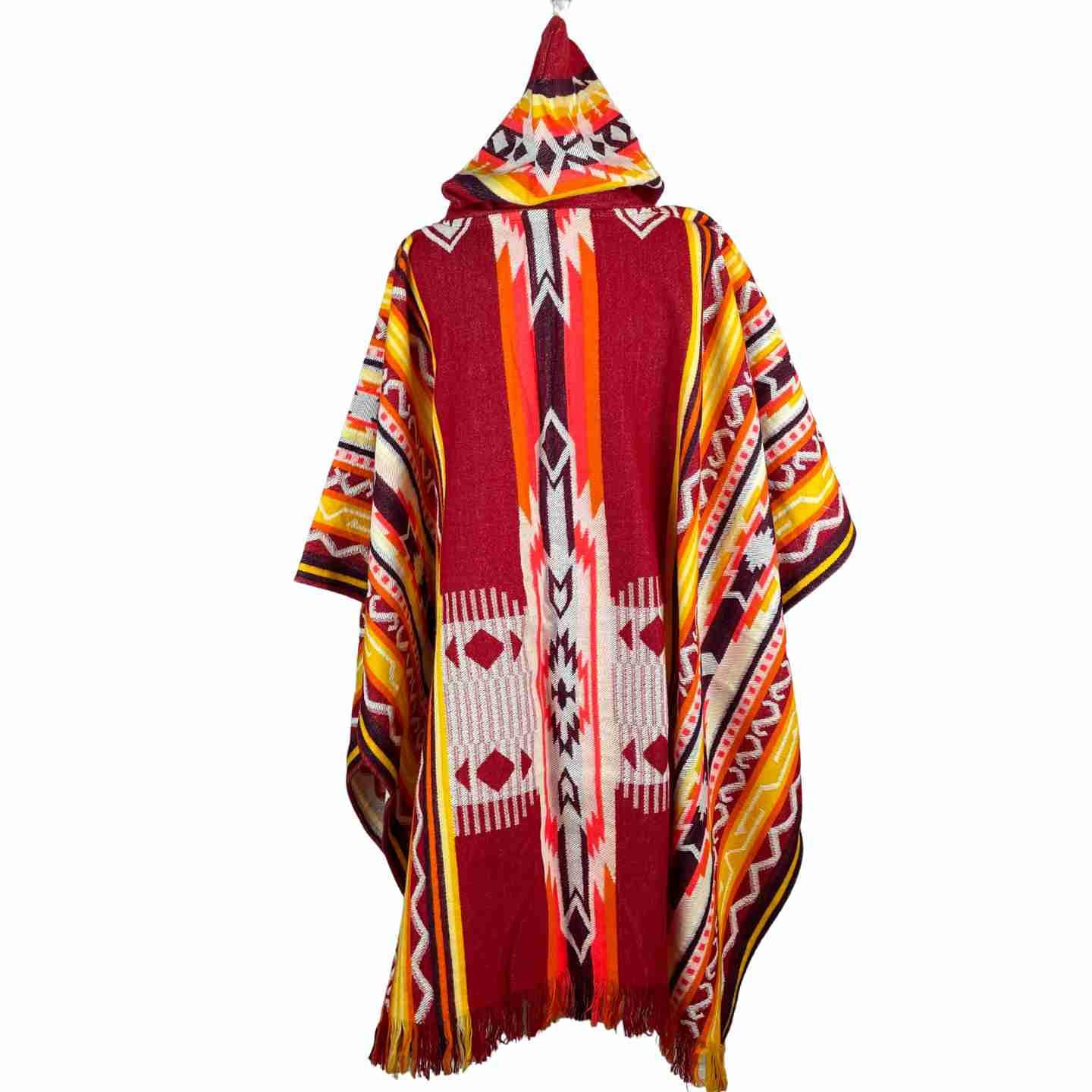 Stylish Unisex Long Overcoat - Wool Poncho Cape | Carmine Red Yellow
