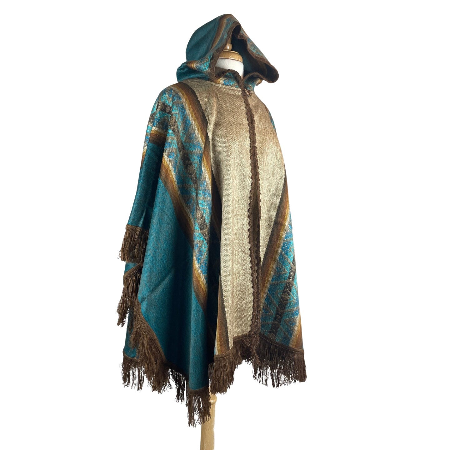 Open Unisex Hooded Poncho | Dark Tan Teal