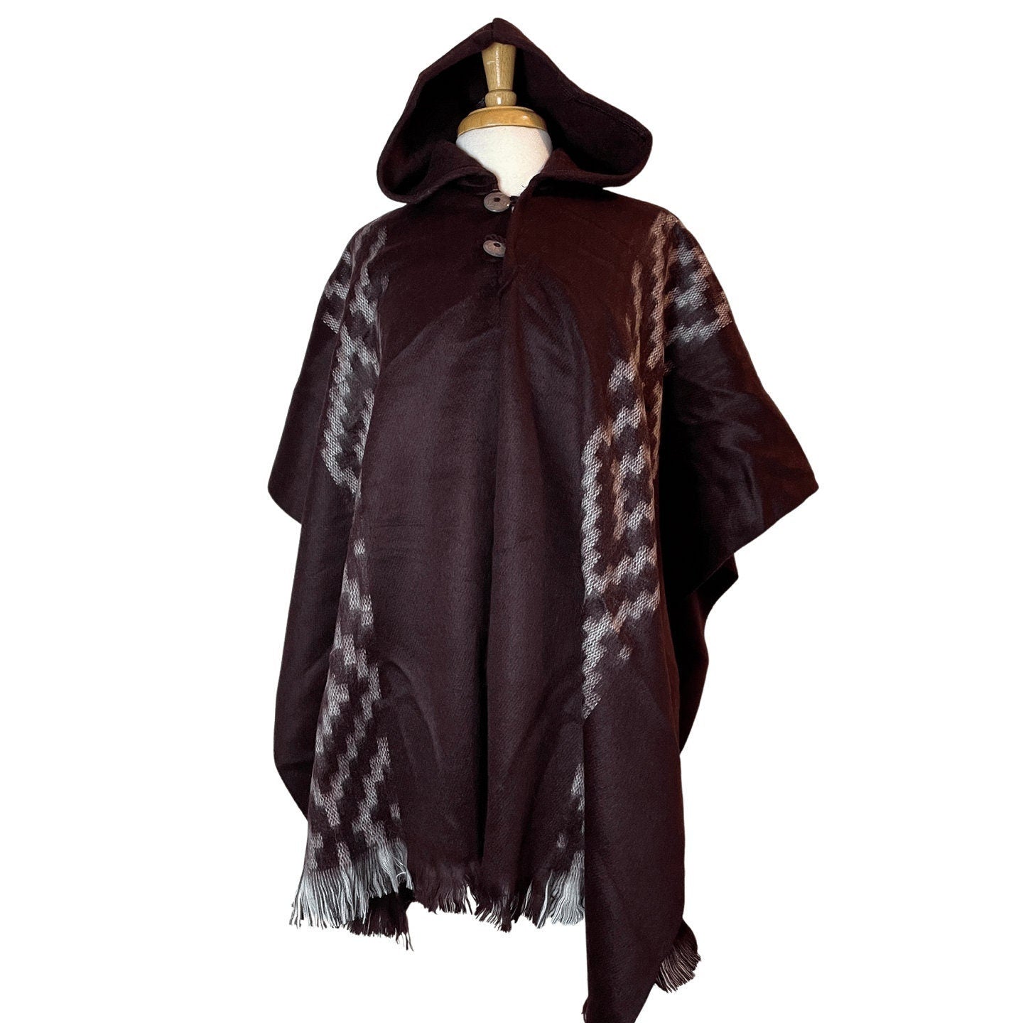 Warm Hooded Alpaca Poncho | Dark Chocolate Beige
