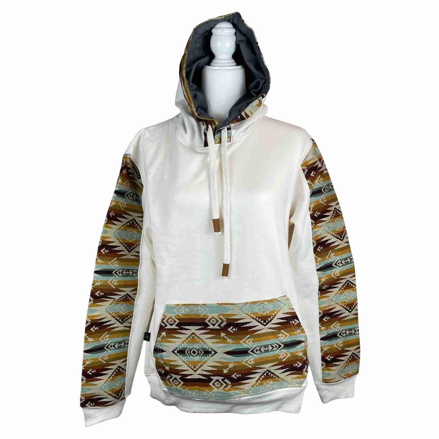 Warm Soft Mens Cotton Jacket Hoodie Size S | White Brown