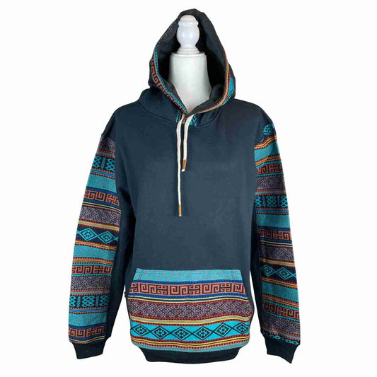 Warm Soft Unisex Cotton Hooded Pullover Size M | Blue Turquoise Orange