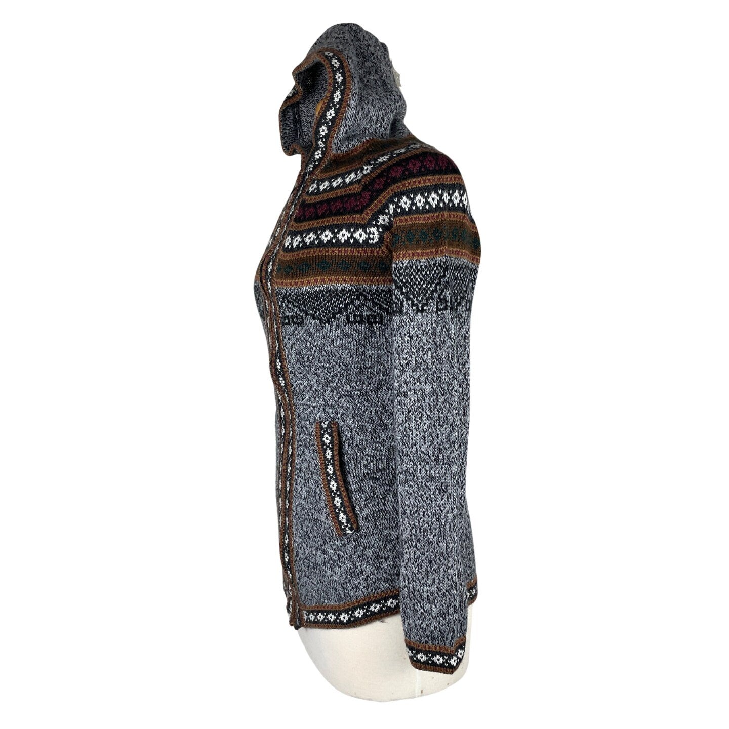 Soft Hooded Alpaca Sweater | Dark Gray Brown Wine