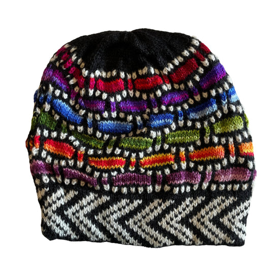 Black Rainbow Knitted Alpaca Beanie Hat - One Size