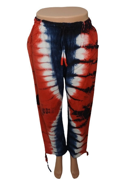 Hippie Tie Dye Pants with Pockets Size L | Red Blue White
