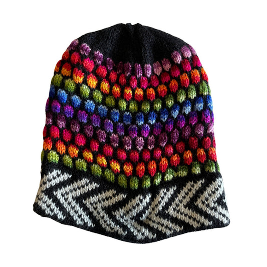 Knitted Alpaca Beanie Hat | Black Rainbow