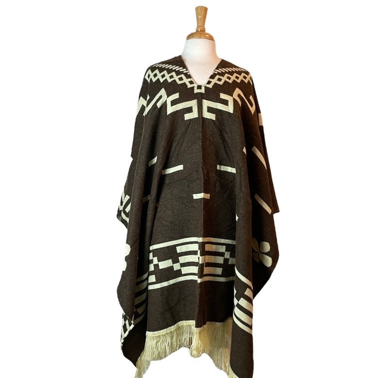 Hippie Alpaca Poncho | Dark Brown Beige