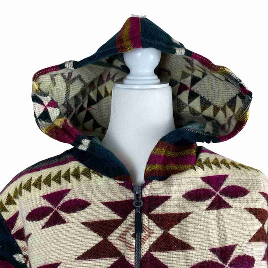 Warm Mens Alpaca Jacket Hoodie | Navy Colorful Beige