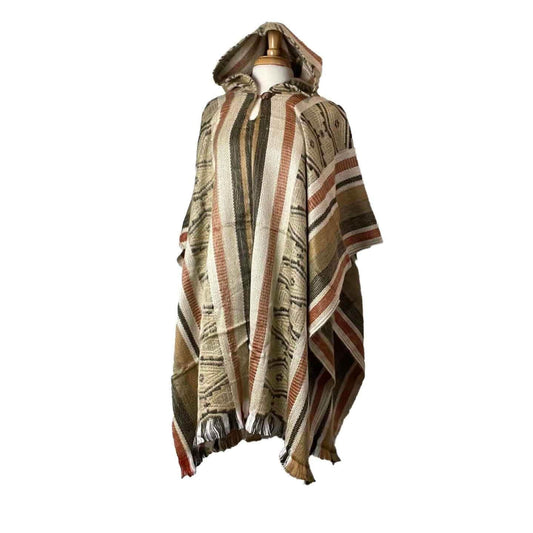 Beige Tan Unisex Hooded Alpaca Wool Poncho