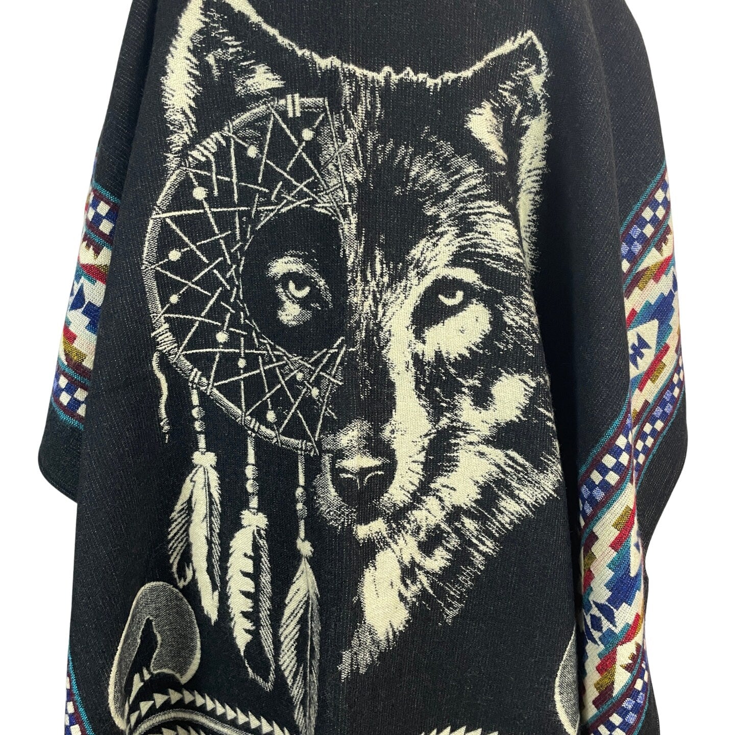 Wolf Dreamcatcher Hooded Poncho | Black Blue
