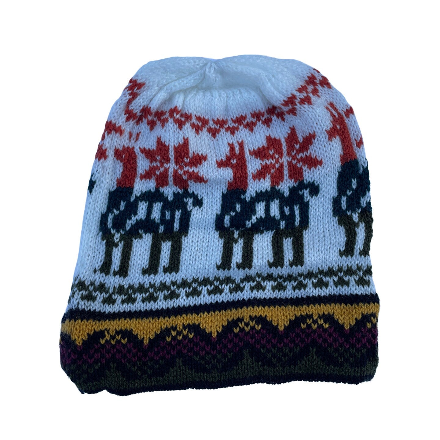 Knitted Alpaca Beanie Hat | Llama White-Orange