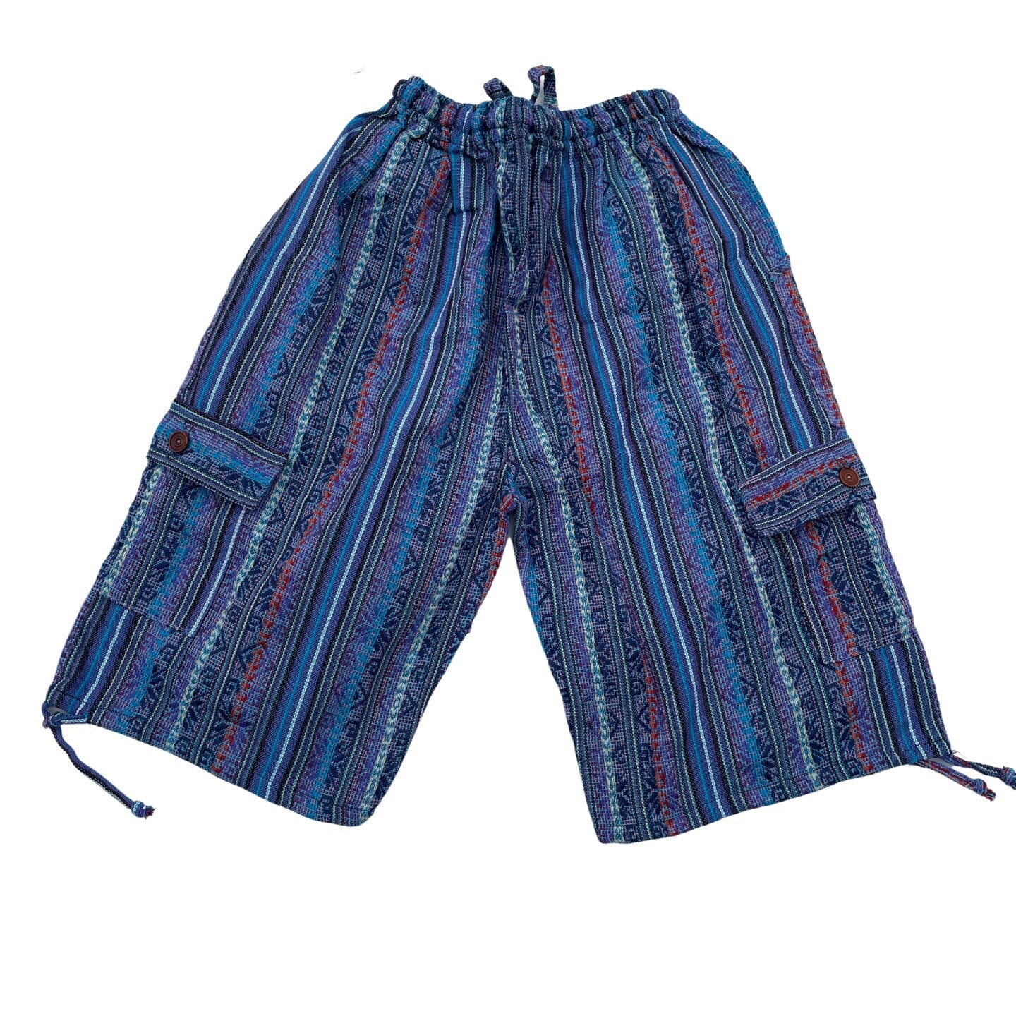 Unisex Woven Boho Cargo Shorts Size L | Hippie Shorts | Tribal Shorts | Blue Perennial Lilac