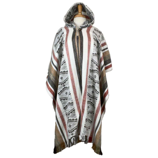 Soft Unisex Hooded Poncho | White Red Tan