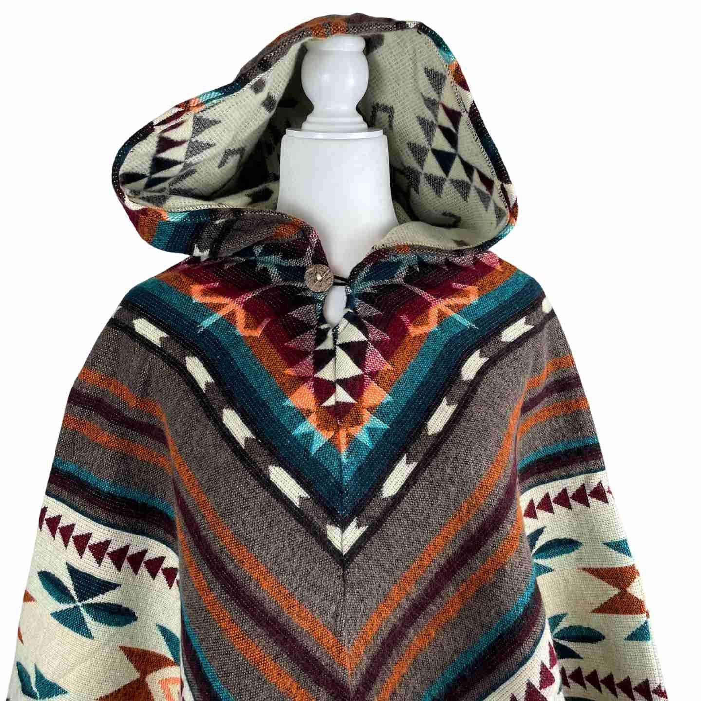 Warm Cozy Boho Alpaca Wool Hooded Poncho - Winter Soft Outerwear for Women, Gingerbread Beige V Style Cape with Tassels