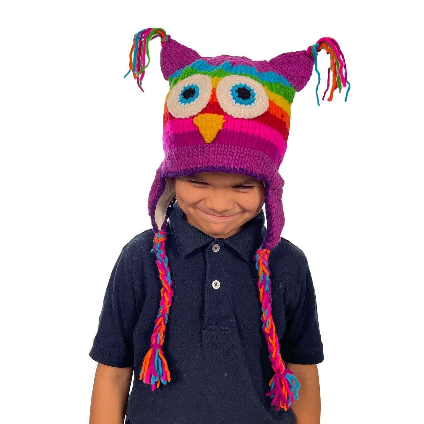 Owl Beanie Hat for Kids and Adults | Purple